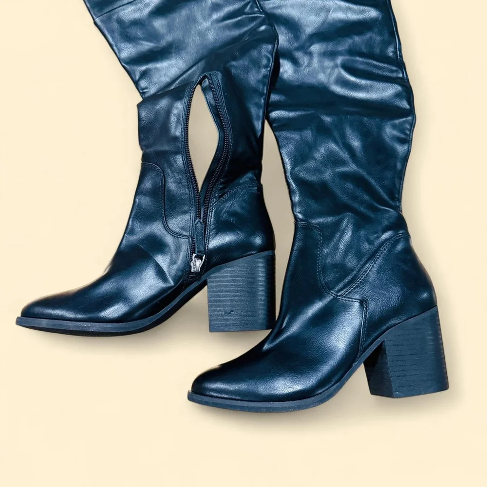 Whimsigoth Preppy BP Luke Black Heels Over-The-Knee Boots Shoes 6